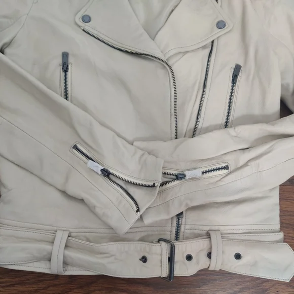 *Bod & Christensen Elegant Cream Leather Biker Jacket – Size L - Picture 6 of 12